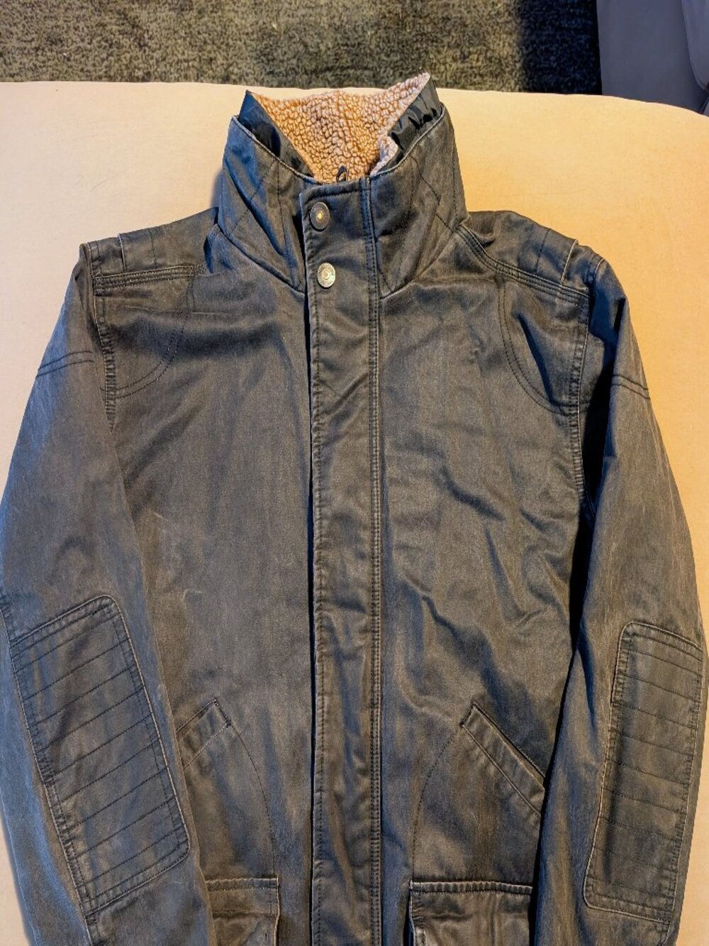 FatFace Waxed Canvas Jacket Mens Md Brown Sherpa Lined Insulated Coat